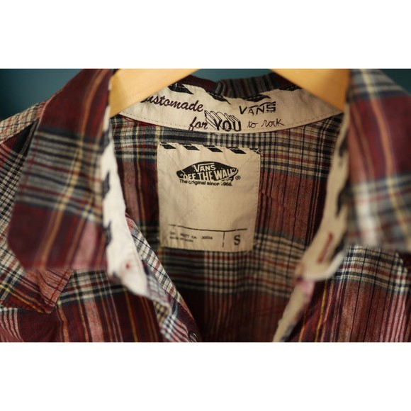 Vans Shirt Adult Small Red Check Pearl Snap Long Sleeve Skate  Casual Mens - Picture 3 of 10